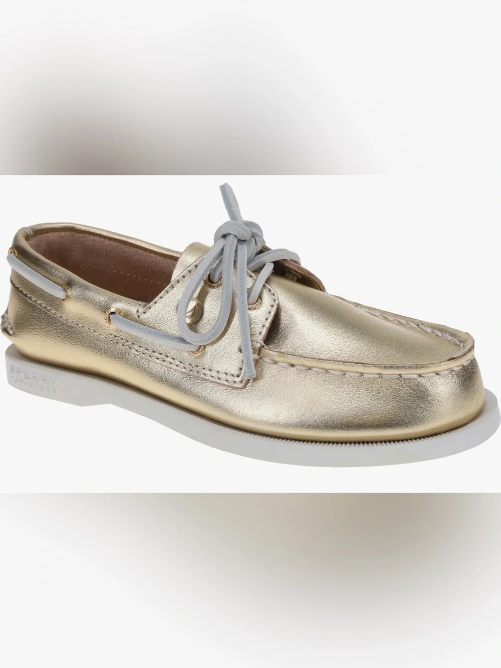 Sperry Metallic Gold Kids Moccasin with Light Gray Laces